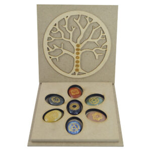 CHAKRA STONE SET ENGARVED WITH WOODEN BOX