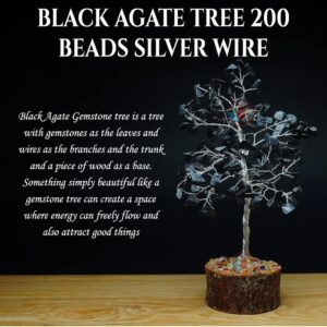 BLACK AGATE TREE 200 BEAD SILVER WIREDS